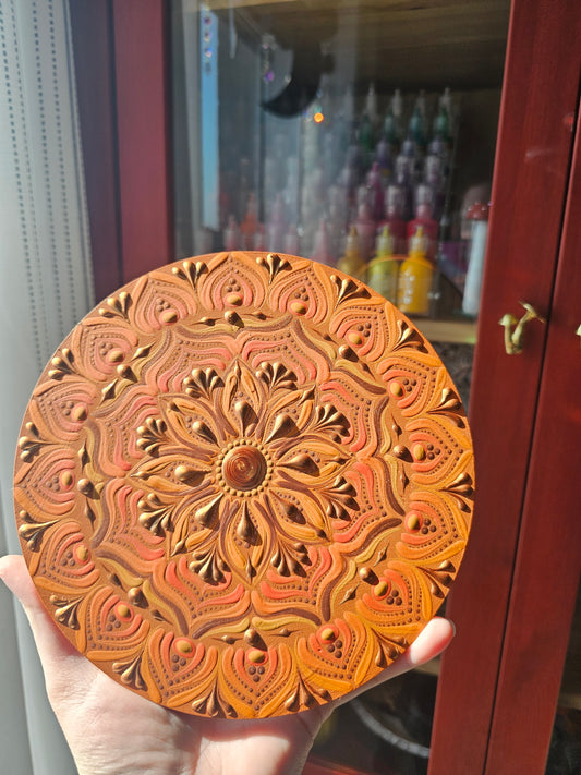 8 inch orange mandala on base