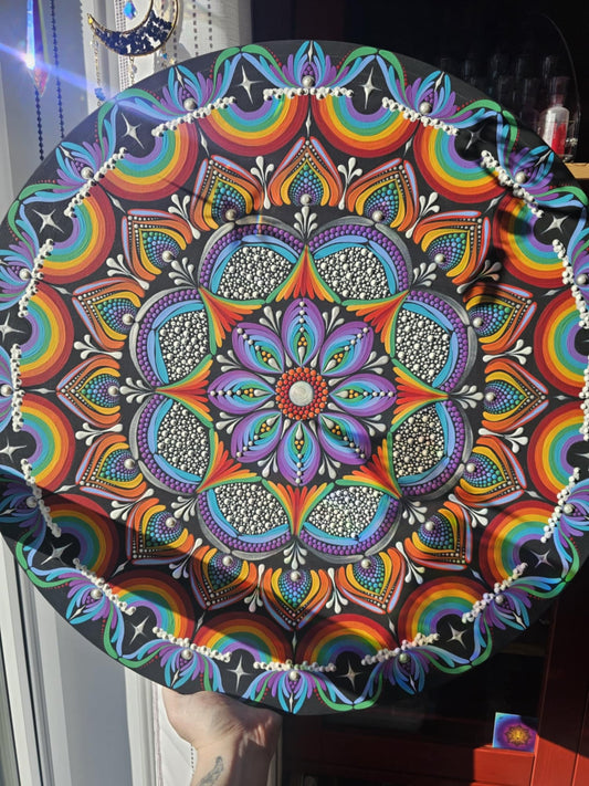 Over the rainbow, 24 inch mandala on canvas