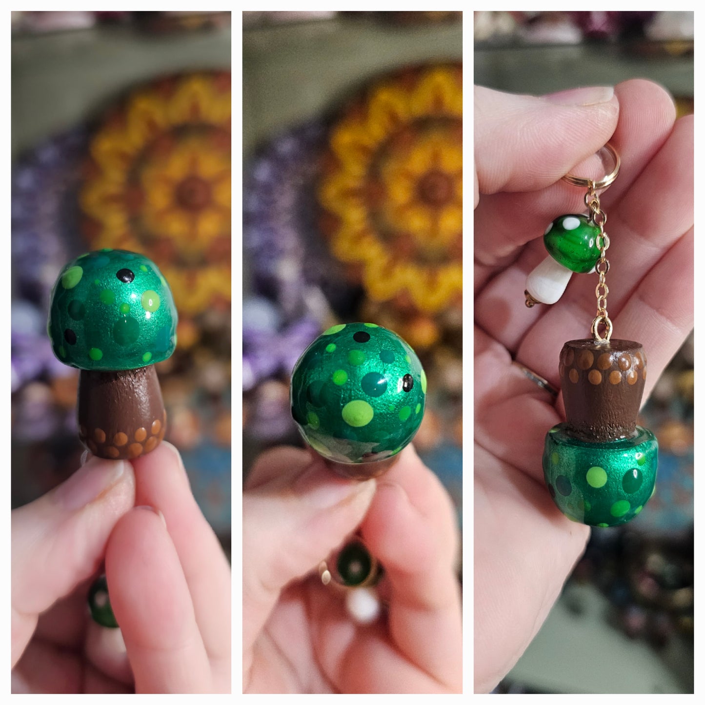 Porte-clé champignon vert